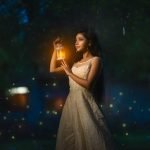 Beautiful Desert Oasis at Night Glowing Lagoon Fantasy Art: Enchanting Glow